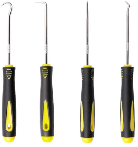 Bamyli 4 Pcs Jeu de Crochets et Tournevis Mécanique de Précision, Outil à dégarnir l’Habillage de Porte Extracteur Joint Injecteur, Crochets Longue Portée, Tournevis Scellé à l'Huile