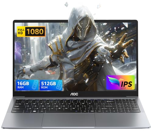 AOC Laptop,Alder Lake N95,Up to 3.4 GHz,16 GB DDR4,512 GB SSD(Unterstützt Erweiterung 2 TB),Büro Notebook Computer,Metall gehäuse,180°-Faltung,HDMI,WiFi