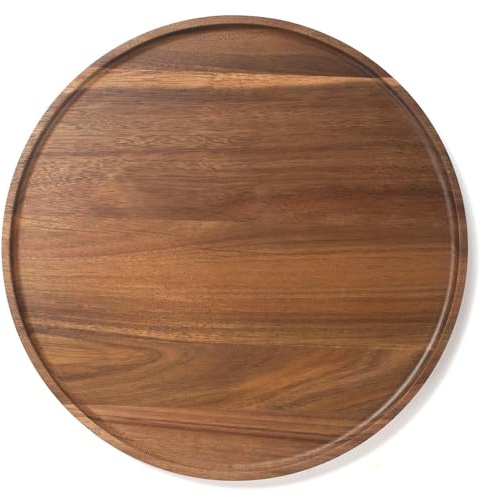 Rund träbricka, acacia trä dekorativ bricka för soffbord och heminredning, trä förrätt charkuteriplanka för köksdisk (30 cm)