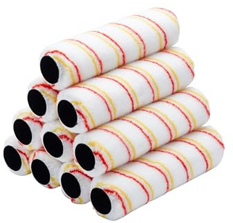 Fit For The Job Paquete de 10 rodillos de pintura de pelo mediano de 9 pulgadas para un acabado suave con pinturas de emulsión, funda de rodillo de pintura para pintar paredes y techos