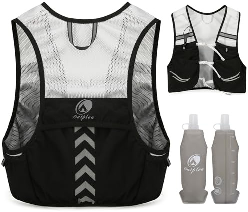 Outplea Chaleco Hidratacion con 2 Running Soft Flask 500ml, Ligera Chaleco Trail Running Mujer Hombre para MTB, Mochila Hidratacion Moto para Maratón Ciclismo Correr, Negro