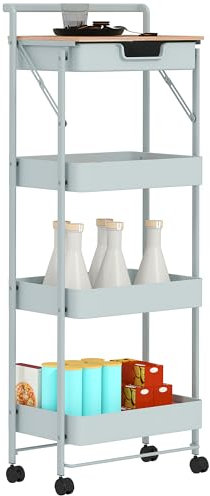 HOMCOM Desserte Chariot de Rangement à roulettes 4 Niveaux, Chariot à roulettes avec tiroir, Plateau et paniers, pour Cuisine, Salon, Salle de Bain, Bureau, Vert