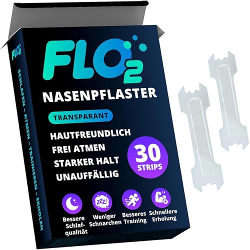FLO2 Nasenpflaster Gegen Schnarchen – 30 Transparente Nose Strips – Für Sport & Besseren Schlaf – Fördert Freies Atmen & Sauerstoffaufnahme – Extra Starke Haftung & Hautfreundlich