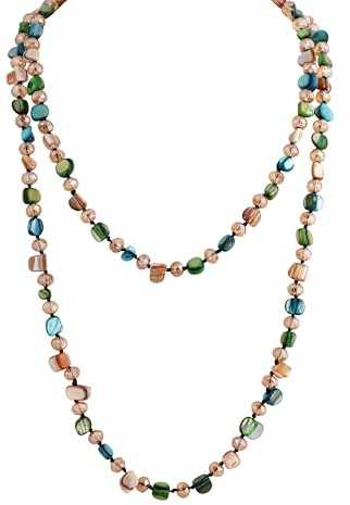 Minachi - Collana lunga con perline irregolari colorate, perle di vetro riflettenti rivestite, gioielli da costume vintage boho chunky per donne, Medio, Conchiglia Puka, Non pietra preziosa