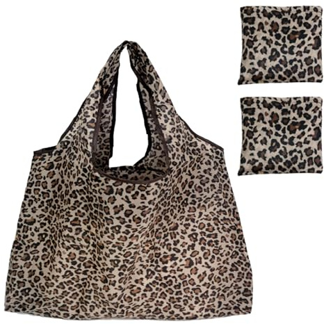 SAIIURV 2 Pezzi Borsa Spesa Pieghevole 53 X 40 cm, Grande Riutilizzabili Shopping Tote Bag Frutta di Stoffa Borsa Spesa Lavabili Borsa Shopper Tessuto per Shopping Viaggio Campeggio(Leopardo)