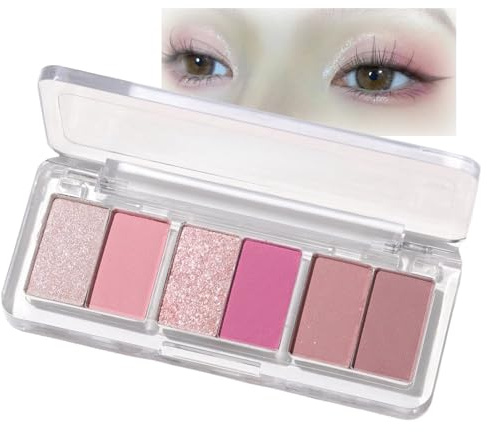 Pink Eyeshadow Palette | 6 Matte & Shimmer Rose Gold & Nude Shades | Waterproof Long-Lasting Pigmented Makeup for Blush & Eye Looks