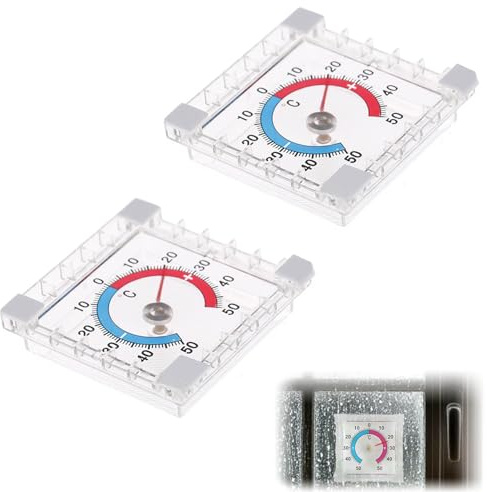 Lot de 2 thermomètres d'extérieur, résistants aux intempéries, de +-50 °C, pour fenêtre et extérieur, autocollant, mesure précise pour l'intérieur et l'extérieur (7,5 cm)
