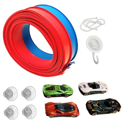 TTETTZ Pista Flexible de Regalo con 4 Mini Coches de Metal Fundido a Presión, Soporte de Ventosa, Versátil, 4,5 Metros