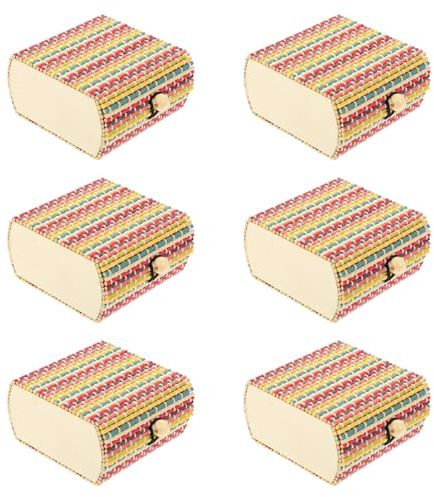 GARVALON Caja Organizadora De Bambú Miniatura Para Joyas, Resistente y Compacta, 6 Piezas, Madera Natural, Estilo Vintage, Adecuado Para Almacenaje En Tocador Doméstico