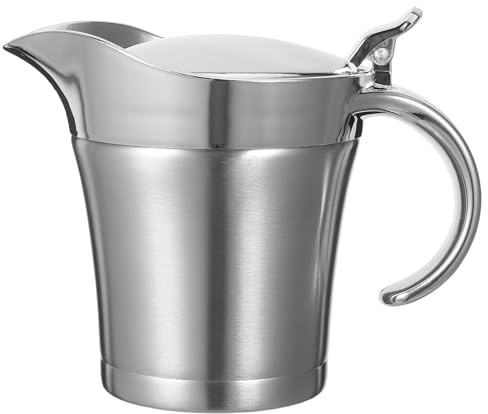 Veemoon Saucière Isotherme en Acier Inoxydable 450 Ml Petite Saucière Double Paroi Pot à Sauce Thermique pour Sauces et Condiments Bec Verseur Ergonomique pour Service à Table et