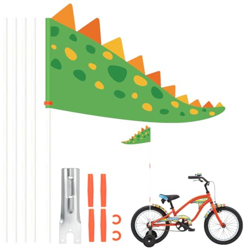 TaleMoon Dinosaurie flagga för cykelsläp, justerbar säkerhetsvimpel, barn cykel flagga, varningsskylt