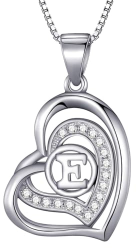 Morella Collar de Mujer con Colgante corazón-Letra E de 925 Plata rodiada con Piedras de circonita de Color Blanco 46cm