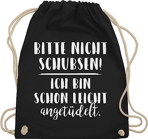 Shirtracer Turnbeutel Rucksack - Festival Zubehör - Bitte nicht schubsen ich bin schon leicht angetüdelt I Party - Unisize - Schwarz - bieroutfit festival-bag geschenk weihnachten sauf beutel