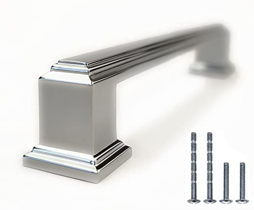 French Furniture Fittings Art Deco Kitchen Cabinet Handles for Kitchen Cupboard Doors & Drawers, Polished Chrome, Cupboard Drawer Bedroom Furniture Wardrobe Handles cc Size 128mm