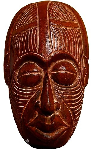 Máscara africana de estilo aborigen pintada a mano, máscara de madera para colgar en la pared, decoración africana, color rojo y negro, 10 pulgadas