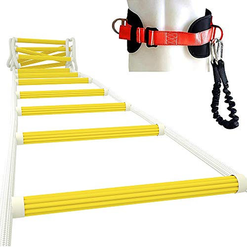ISOP Escalera de Escape de Incendios de Emergencia de 3 Pisos | 10 m| Escalera de Cuerda Resistente al Fuego con Mosquetones| Cordón de Seguridad y Cinturón de Seguridad| Reutilizable