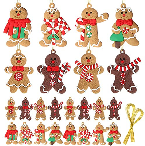 Annhao 24 Pezzi Ornamento Pan Zenzero Natale Ciondoli di Addobbi Natalizie Omino Pan Zenzero Decorazioni Natalizie Appeso per Albero di Natale Festa la Casa Decorazioni, 8 Stili
