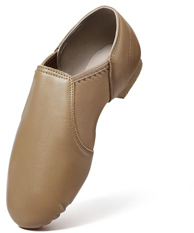 Asyusyu Chaussures de jazz pour filles avec semelle fendue à enfiler pour danse jazz pour enfants, marron, 32 EU