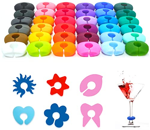 YSDYY 42 Pezzi Pennarelli in Silicone per Bande Feste, Pennarelli per Bevande alla Frutta, Pennarelli per Vetro, Etichette in Silicone, Eleganti Pennarelli per Calici per Feste, Champagne, Bevande