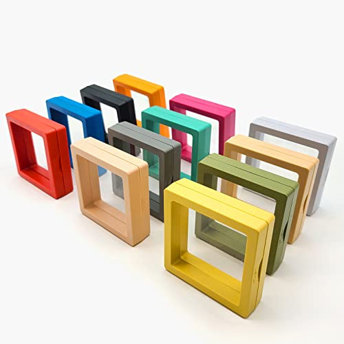 ailison 12PCS 3D Floating Frame Display Stand, Jewelry Box, Gift Box, Ornament Organizer, Small Travel Jewelry Box, PE Film Anti-Oxidation, Suspended Display Box Stackable (2.75 * 2.75，Type 5)
