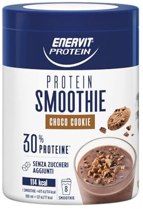 Enervit Protein, Smoothie Choco Cookie, 30% di Proteine, Gusto Biscotto e Cacao, con Granella di Biscotto, Senza Zuccheri Aggiunti, Spuntino Goloso e Proteico, 1 Smoothie=114 kcal, Barattolo da 320g
