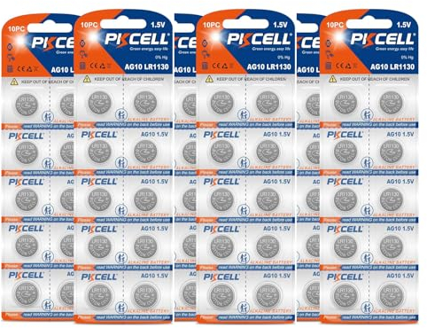 PKCELL LR1130 AG10 Alkaline-Knopfzellen für Hörbücher, Uhr, Spielzeug, 60 Stück