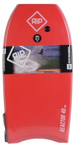 RIP Bodyboard - RIP Reactor EPS 38 + Flat Leash - 6 combinazioni di colori, CXLPE 4 mm Deck, Crescent Tail, Stringer in fibra, 50/50 Simple Rail - Viene fornito con plugIdeale per principianti (Rosso