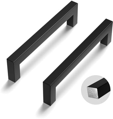 LONTAN 12 Stück Schrankgriffe Schwarz 96mm lochabstand Griffe für Küchenschränke Möbelgriffe Schwarz Griffe Möbel Küchengriffe Küchenschrank Quadrat Solid