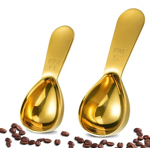 Alethron 2 Stück Kaffeemesslöffel Edelstahl, Kaffeelöffel Portionierer Gold Dosierlöffel 15ml 30ml Espresso Löffel Kaffeelot Messlöffel Kaffeelöffel Kaffeeportionierer für Kaffee Milchpulver