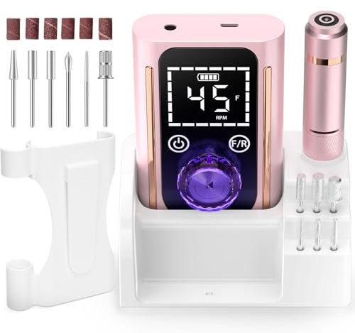 ANBEISTEE Profesional Recargable 45000 RPM Torno para Uñas, 15+h Duración de Batería Kit de Lima de Uñas Eléctrica Portátil, para Manicura/Pedicura/Moldeo/Talla/Pulido, Rosa