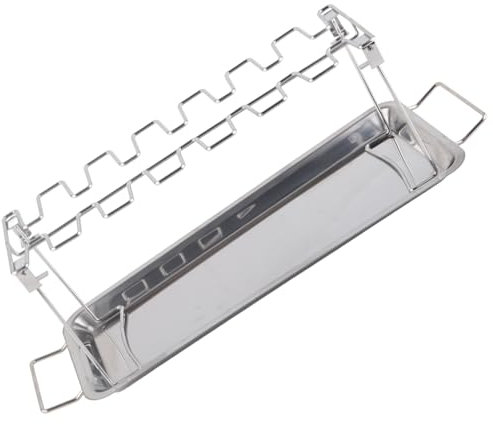 Ghzste Rastrelliera pieghevole per cosce di pollo, in acciaio inox, per grigliare, affumicare, arrostire in forno, strumento multifunzione per barbecue con vaschetta antigoccia