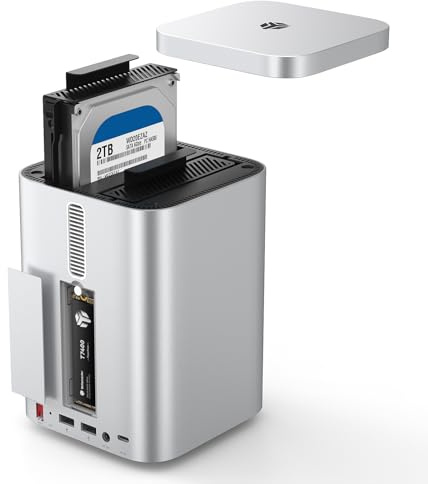 Yottamaster 2 Bay 10Gbps RAID Case per Disco Rigido, USB-C 10Gbps per 2,5/3,5 SATA HDD/SSD + M.2 NVMe/SATA, Fino a 56TB, Hub USB, Lettore SD/TF, Case in Alluminio con Ventola (Senza Disco)