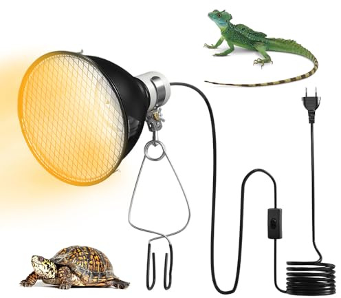 KQWVZ Portalámparas para Reptiles, 200W E27 Lampara Tortugas de Agua, 5.5 Pulgadas Lámpara Calor para Reptiles con Control de Temporizado & Dimmable para Camaleones, Lagartos, Anfibios(sin Bombilla)