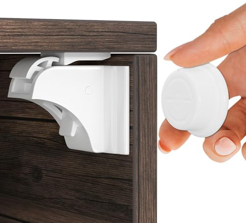 Hoffenbach Magnetische Kindersicherung 30 Schlösser + 6 Schlüssel – Schranksicherung & Schubladensicherung ohne Bohren – Unsichtbarer Magnetverschluss – Weiß