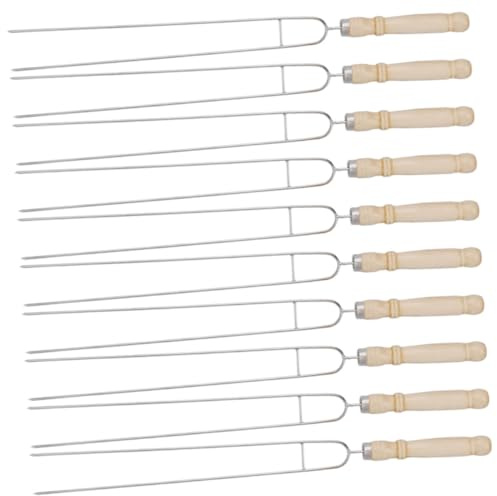 SEWACC 10 pezzi Spiedini Barbecue in Acciaio Inossidabile con Manico in Legno Forchette U-shape Riutilizzabili per Carne e Verdure Resistenti ad Alte Temperature per Grigliate e Feste