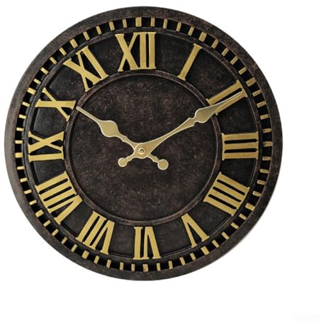 Reloj de pared para exteriores, reloj de jardín de resina de 12 pulgadas con diseño resistente a la intemperie, movimiento silencioso, números grandes transparentes, para patio, sala de estar y
