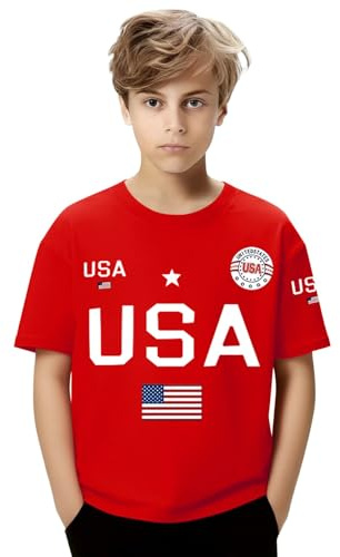 Boys Girls USA 250th Anniversary Shirts Cute Patriotic Flag Print T-Shirt Short Sleeve Teen Soccer Raglan Jersey Oversized Lightweight America Birthday Blouse