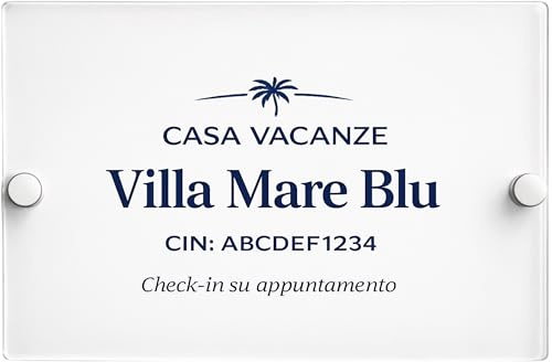Targa per Casa Vacanze Personalizzata in Plexiglass con Nome Struttura e targhetta cin Targa da Esterno per Ingresso B&B, Affitti Brevi e Locazioni Turistiche Plexiglass 3 e 5 mm Stampa UV (20X15)