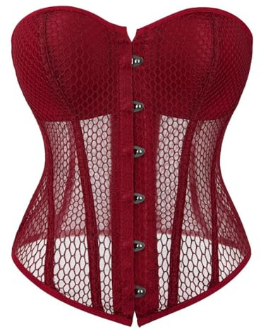 Corsetto trasparente da donna, corsetto a vita intera, corsetto sotto il seno, modellante, corsetto e bustino da donna, top sexy, costume da festa, Colore: rosso, S