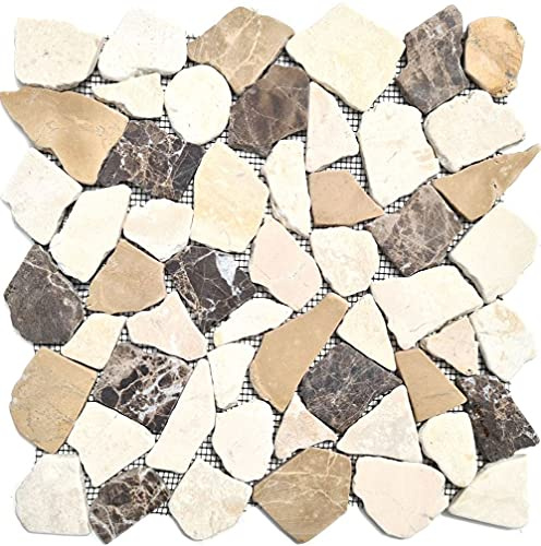 Mosaik brott/ciot mix CastanaoCream marmor natursten kök, mosaiksten format: 15–69 x 7 mm, bågstorlek: 305 x 305 mm, 10 ark