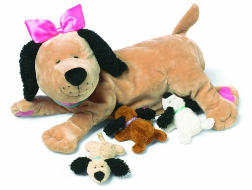 Manhattan Toy 106690 Toy Nursing Nana Dog, der weiches Plüschtier-Spielzeug ernährt, 25.4cm, Weiß,lila,braun,schwarz