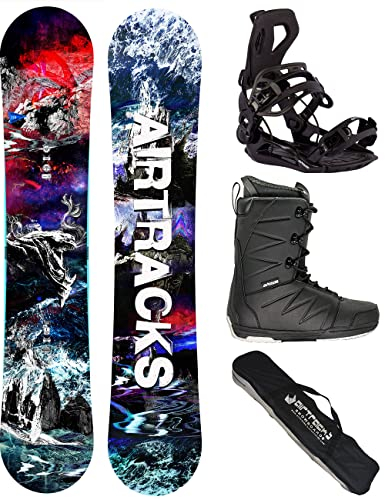 Airtracks Herren Snowboard Set - Fantasy Carbon Flat Zero Rocker Snowboard Freestyle Freeride Wide 153 - Softbindung Master - Softboots Star Black 43 - SB Bag