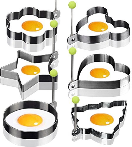 Lot de 6 emporte-pièces pour cuisson des œufs au plat, moules en acier inoxydable, antiadhésifs, anneaux de cuisson, idéal pour œufs sous forme de pancakes, d’omelettes