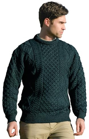 Aran Crafts Irish Soft Cable Knitted Crew Neck Sweater (100% Pure New Wool)