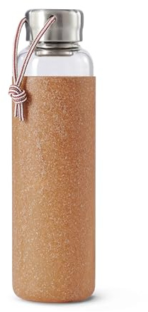 BLACK+BLUM - Glass Water Bottle - Leak Proof, Lightweight Borosilicate Glass Bottle with Screw-Fit Lid, Carry Loop and Protective Sleeve - Freezer Safe, Almond - 600ml