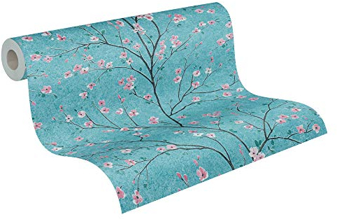 A.S. Création Livingwalls Vliestapete Metropolitan Stories Tapete mit Kirschblüten Mio Tokio 10,05 m x 0,53 m grün rosa schwarz 379123 37912-3