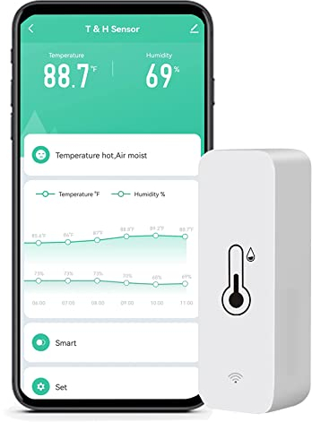 SENCKIT WiFi-Feuchtigkeits- und Temperaturmonitor, intelligentes Hygrometer-Thermometer für Fernüberwachung und Alarm, hochpräzises Innenthermometer mit TUYA-App, kompatibel mit Alexa (1 Stück)