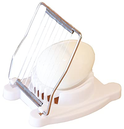 Egg Slicer - for Cutting Hard Boiled Eggs Effectively, Stainless Steel Wires Durable Plastic, Dishwasher Safe, 5 x 5 x 4 cm, White and Blue (Egg Slicer)