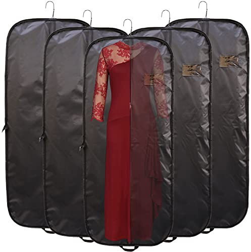 Svart nylon vikbar lång klänning skyddsfodral för kvinnor. Vattentät dammsäker Peva klädskydd unisex bärväskor 138 cm (54 tum) med full dragkedja för förvaring och resor, Svart, Pack of 5, Klädskydd