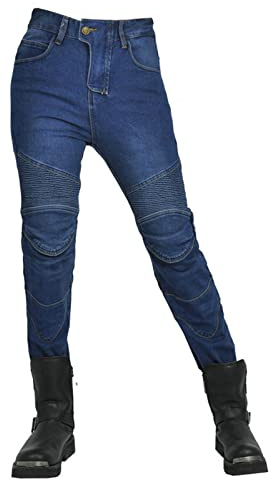 HOMDECR Jeans da Moto da Donna Pantaloni da Motociclista in Denim Impermeabili Protezione Impermeabile Pantaloni da Moto da Ciclismo Jeans da Motociclista Elasticizzati con 4 Protezioni (Blu,L)